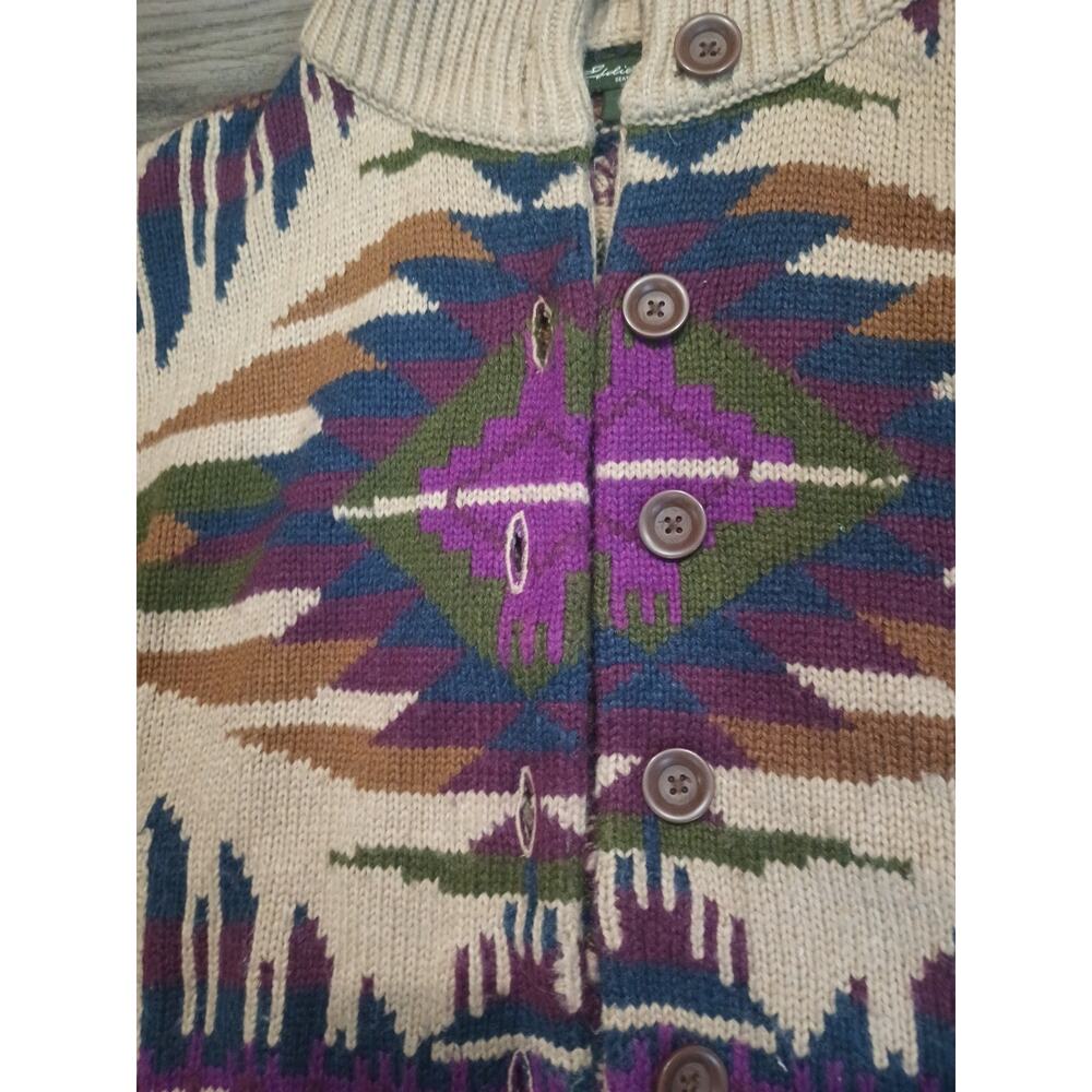 Eddie Bauer Hand Knit Shawl Cardigan Sweater M Aztec Southwest Wool Alpaca - Picture 4 of 13